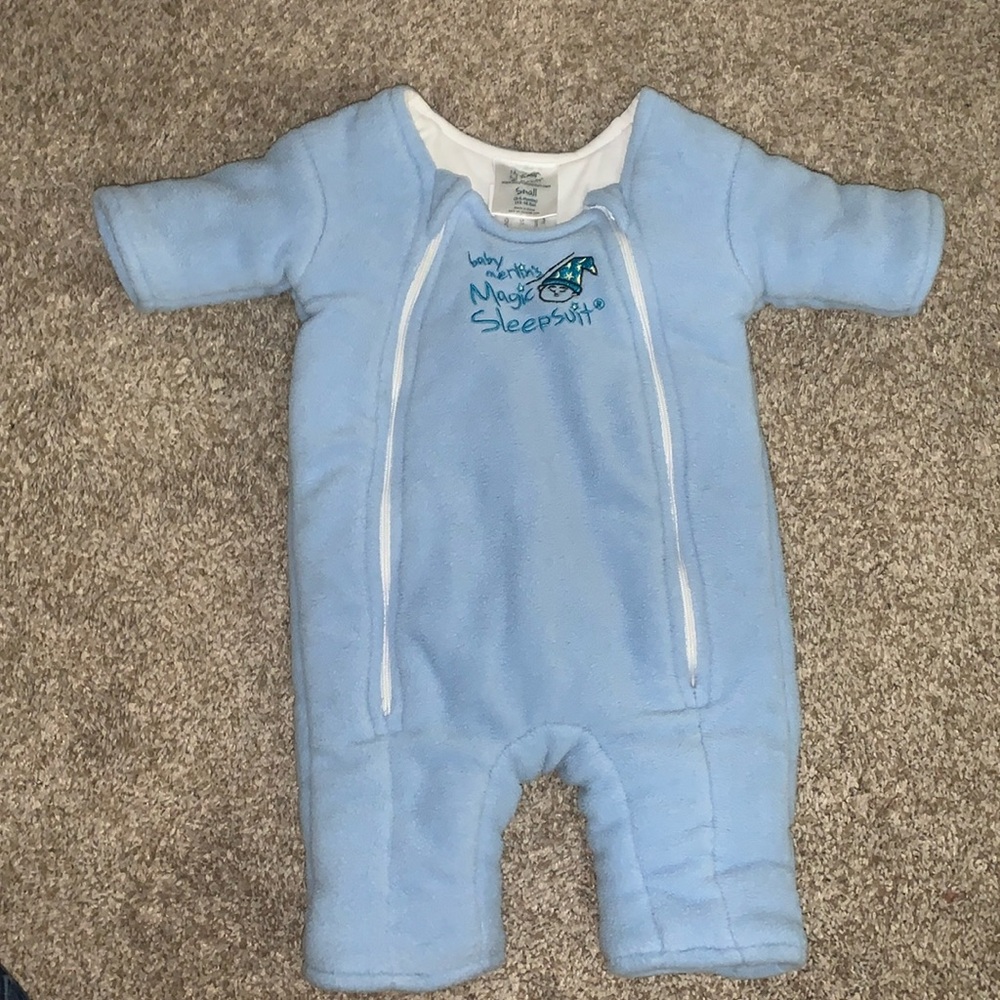 Baby Merlin, Magic Merlin magic sleep suit blue size 3 to 6 months.